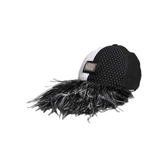 Dolce & Gabbana White Black Polka Dot Feathers Baseball Women's Cap